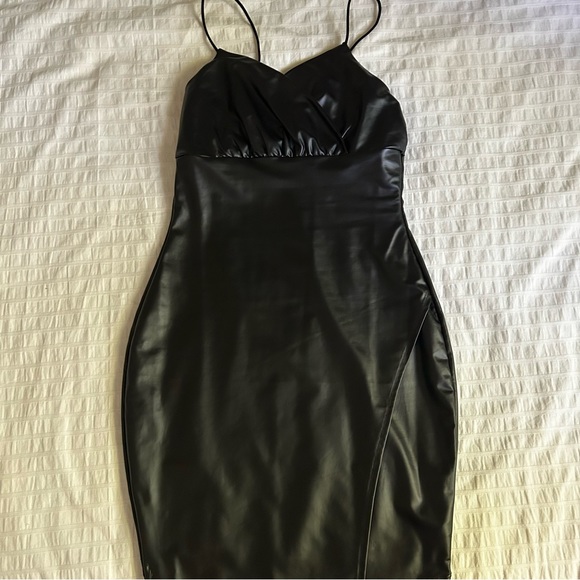 Urban Planet black faux leather mini dress - Picture 2 of 3
